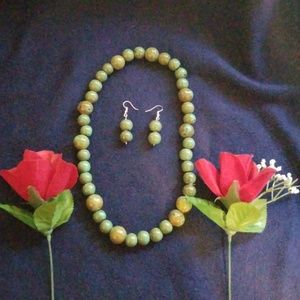Handmade ceramic lime green necklace and earring s